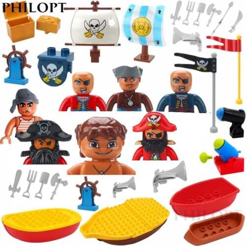Big Particle Building Block Pirate Adventure Ship Rudder Pirates Sail Flag Jewelry Box Big Size Brick Accessory Boy Toy Kid Gift