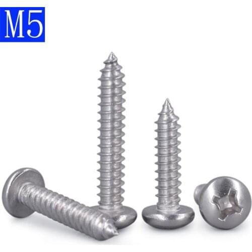 M5 5mm 304 Stainless Steel Phillips Cross Recessed PAN Head Self Tapping Screws DIN 7981