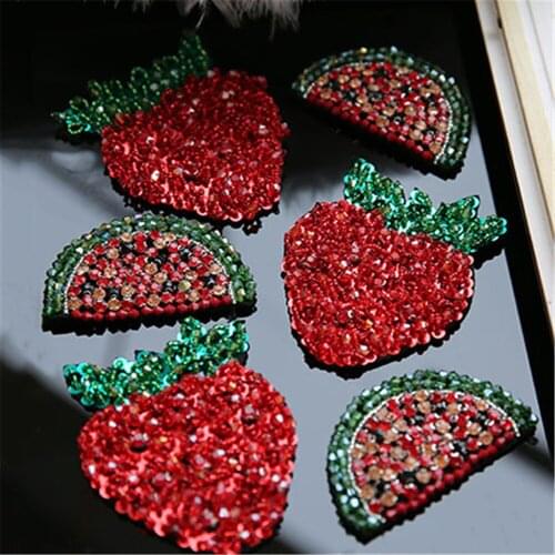 Maxsin Handmade Rhinestone Watermelon Bead Patch for Clothing Sewing on Applique DIY Accessories Beading Strawberry Patch