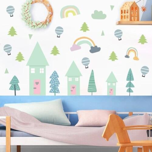 DIY Cartoon Rainbow Wall Stickers for Children Boy Girl Kids Bedroom Decoration Aesthetic PVC Decals Self Adhesive Wallpaper
