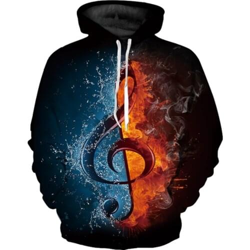 Hoodie Mens New Top Long Sleeve 3D Sweatshirt fun Music Note elegant Hoodie Sportswear Casual Fashion Streetwear Sportswear