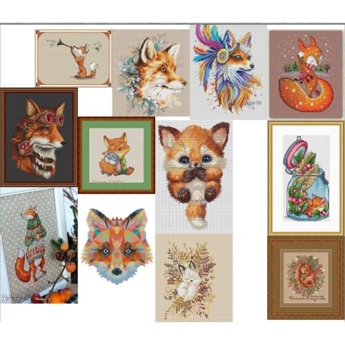 Fox styles cross stitch kit Animal cotton thread 14ct Colorfully canvas stitching embroidery DIY
