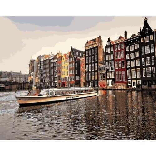 TQX-12 Amsterdam Tourism DIY Painting By Numbers Acrylic Paint On Linen Digital Painting Wall Art Picture