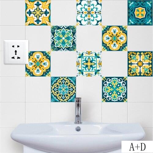 Retro Baroque Style Tile Stickers Home Decor Living Room Bathroom Wall Murals Decals DIY PVC Waterproof Self-adhesive Wallpaper
