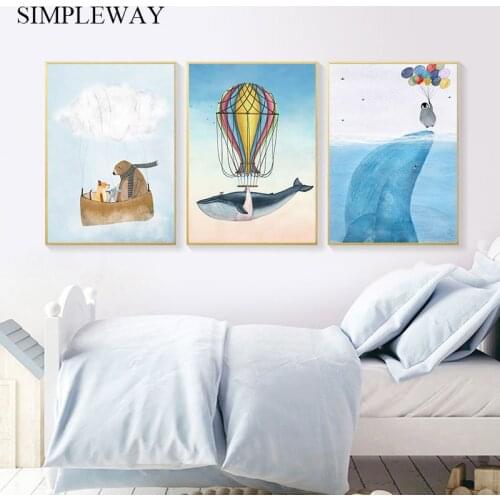 Cartoon Whale Nursery Wall Art Poster and Print Canvas Painting Nordic Kids Decoration Picture Children Baby Bedroom Decor