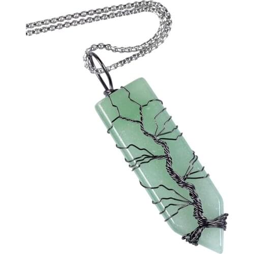 Natural Stone Tree of Life Wire Wrapped Sword Shaped Pendant Fit Necklace Healing Crystal Balancing Jewelry For Women Men