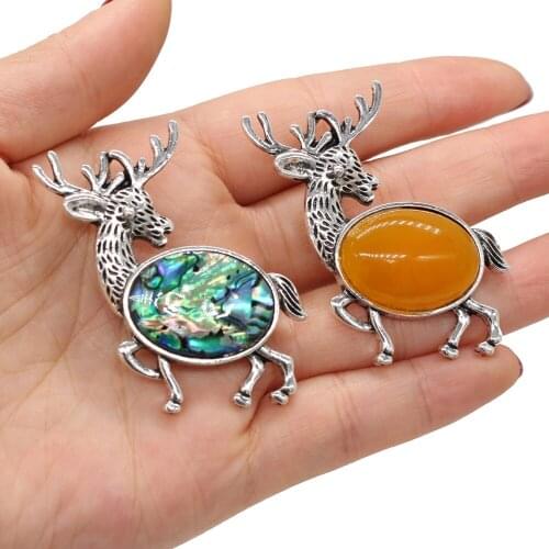 Natural Semi Precious Stone Pendant For DIY Jewelry Making Necklaces Bracelets And Earrings Lovely Fawn 50*53mm