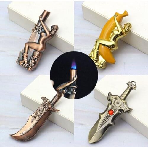 Unusual Metal Knife Sword Cigarette Lighter Windproof Lighter Mini Butane Gas Lighters Gadgets For Men Smoking Accessories
