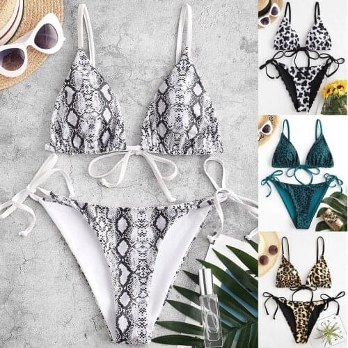 2021 Newest Sexy Bikinis String Swimming Suit Women Push Up Padded Biquini Brazilian Thong Leopard Print Summer Bathing Suits