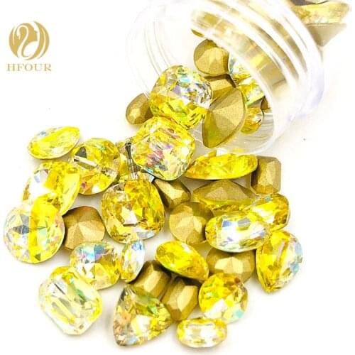 New arrival Yellow Laser pointback glass crystal rhinestones Mixed shape Mixed size 20pcs/50pcs DIY nail art Accessories