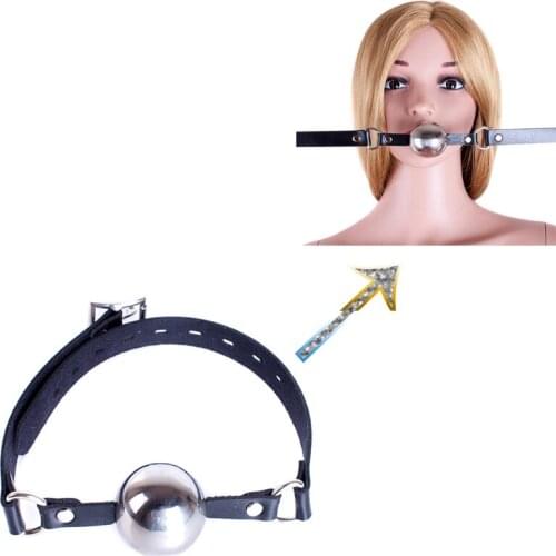 Slave Oral Metal Ball Gag,Fetish Oral Fixation Open Mouth Gag,SM Leather Restraint Oral Gag,Sex Adult Game Erotic Toy For Couple