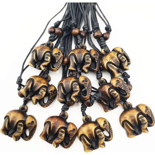 12pcs Brown Imitation Bone Carved Tibetan Elephants pendants necklaces Lucky charms amulet gifts for men womens jewelry XL18