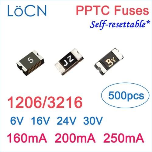 Fuses PPTC 1206 3216 160mA 200mA 250mA 0.16A 0.2A 0.25A 6V 16v 24v 30V SMD self Resettable Made in china high quality 500pcs
