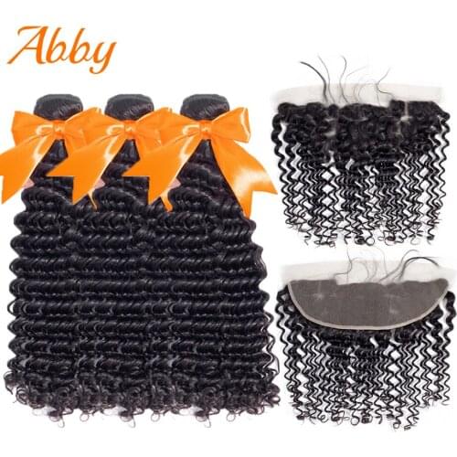 Deep Wave Human Hair Bundles With Frontal ABBY Remy Hair 3/4 Bundles With 13x4 Frontal Malaysian 100% Human Hair Extensions