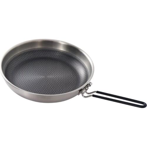 Outdoor Stainless Steel Non-Stick Frying Pan Folding Handle Wok Pan Skillet Griddle Camping Kitchen Outdoor Cooking Pot Cookware