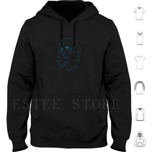 Untitled Hoodie Long Sleeve Girls Face Outline Aqua V Ector