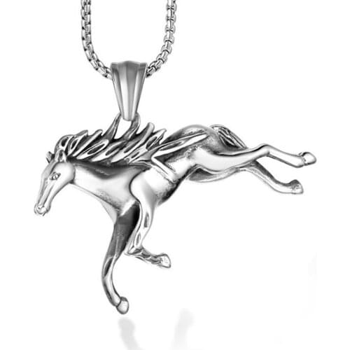 Stainless Steel Vintage Animal Horse Pendant Necklace Jewelry Gift For Him with Chain