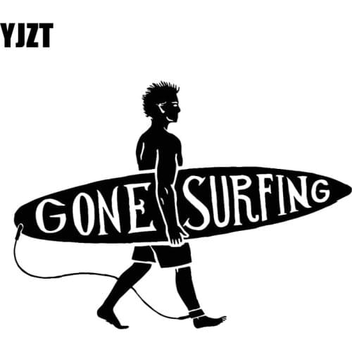 YJZT 16.7CM*12.2CM Surfing Guy Surf Beach Surfer Fashion Stickers Decals Car Accessories Vinyl Black/Silver C31-0100