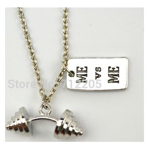 Fitness jewelry Dumbbell Kettle bell barbell with ME and ME weightlifting Gym chain necklace (A1225)