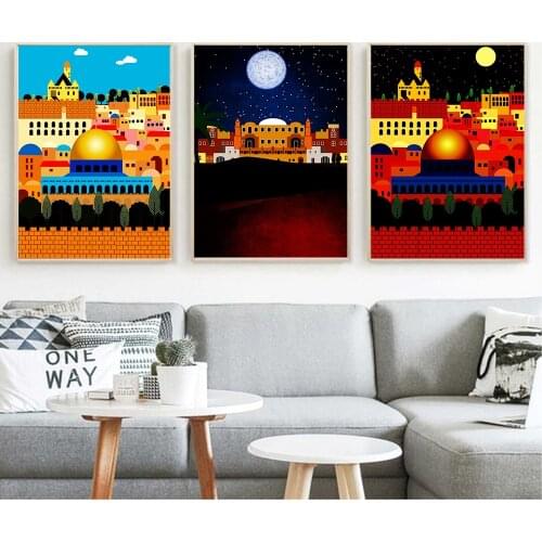 Women Bring Water Magic East Jerusalem Colorful Wall Art Picture Canvas Posters and Prints Minimalist Painting Decor No Frame