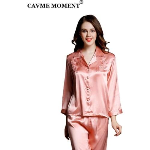 CAVME Plus Size Lace Silk Pajama Sets for Women Elegant Ladies Silk Payama Set Solid Color V-Neck 2 Pieces Homewear Sleepwear