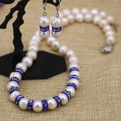 Charms Bohemia style natural 9-10mm freshwater cultured pearl beads necklace earrings for women elegant jewelry set 18inch B3111
