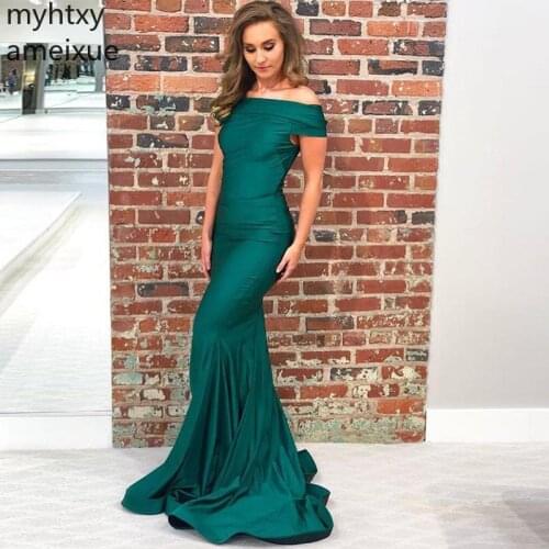 Off The Shoulder Custom Evening Dresses Mermaid Style Simple Formal Party 2020 New Arrival Cheap Dark Green Gowns Robe De Soiree