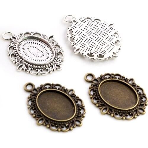 10pcs 13x18mm Inner Size Antique Silver Plated and Bronze Cameo Cabochon Base Setting Charms Pendant Necklace Findings