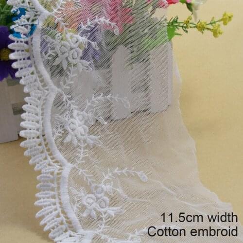 10yards 11.5cm wide white lace cotton embroid lace sewing ribbon fabric guipure diy trims knitting DIY Garment Accessories#3398