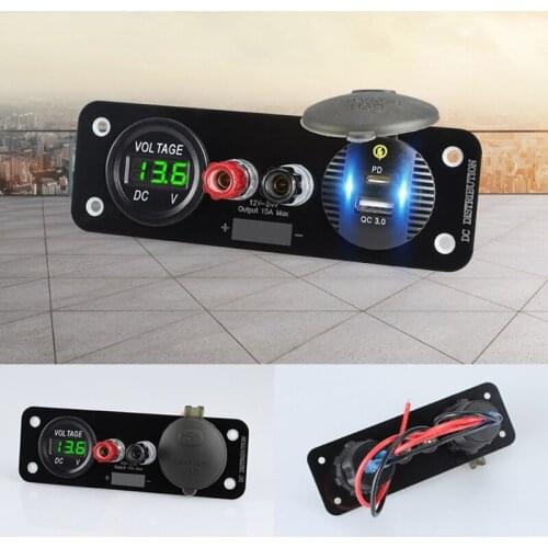12V-24V Marine Yachts Cigarette Lighter Socket Waterproof Car Dual QC3.0 USB Outlet Panel 12 Volt RV Power Socket LED