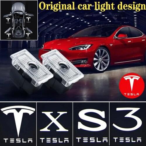 2Pcs Car LED 3D Logo Shadow Door Light Welcome Light Decorative Signal Lamp For Tesla Model 3 Model X Model S Y Accessories