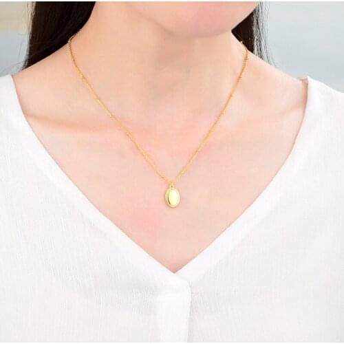 2021 High-End Simple Gentle Elegant S925 Sterling Silver Gold Plated Necklace 18k Oval Mirror Pendant Female Clavicle Necklace