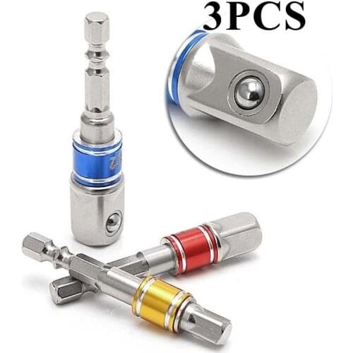 3 Pcs Drill Socket Adapter Impact Drill Extension Drill Bits Bar Socket Adapter 1/4 3/8 1/2 Size Hex Shank Square Head Drill Bit