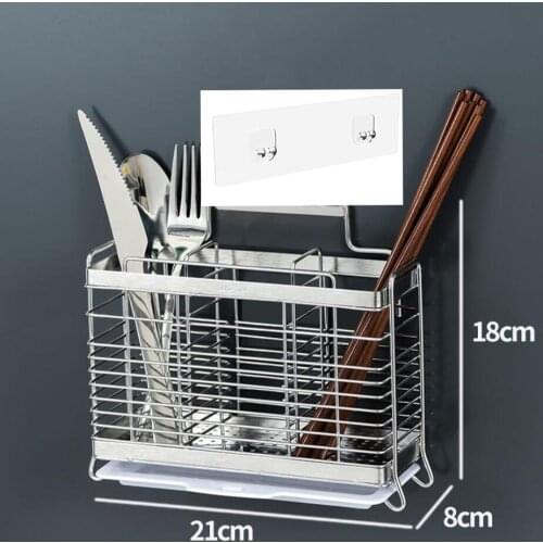 304 Stainless Steel Chopsticks Spoon Fork Cutlery Cutter Drying Rack Draining Water Tray Kitchen Shelf Stand Wall Mount Holder