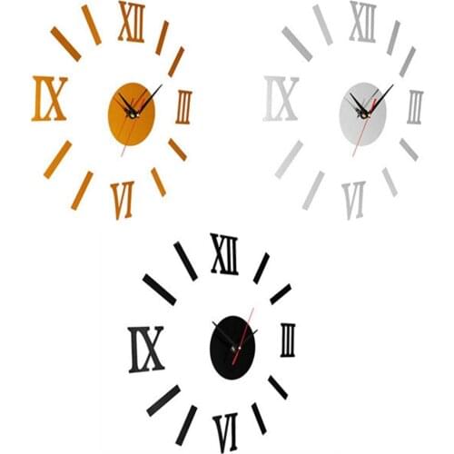 3D Acrylic Mirror Wall Clocks Surface Roman Numerals Wall Clock Stickers Home DIY Decor
