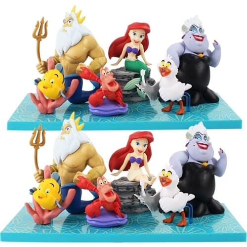 4-9cm 6pcs/Lot The Little Mermaid Princess Ariel Sebastian Flounder Fish King Triton Scuttle Ursula Figure WCF Model Toys Gifts