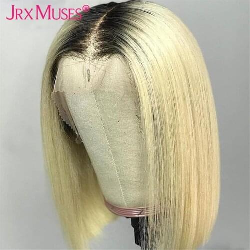 613 Blonde Bob Wigs Peruvian 4x4 Lace Closure Human Hair Wigs for Women Straight Bob Ombre Blonde Colored Wigs Pre Plucked