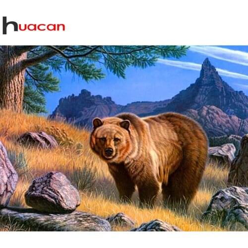 Huacan Diamond Art Painting Mosaic Bear Full Square/round Diamond Embroidery Animal Natural Mountain Wall Decor