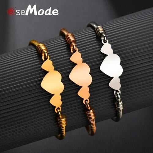 ELSEMODE 316L Stainless Steel Customs Bangles High Polished Personalized Name Romantic Festival Bracelet For Women Jewelry Gift