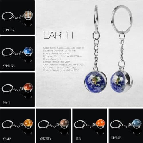 Solar System Planet Keyring Galaxy Nebula Space Keychain Moon Earth Sun Mars Picture Double Side Glass Ball Jewelry Key Chains