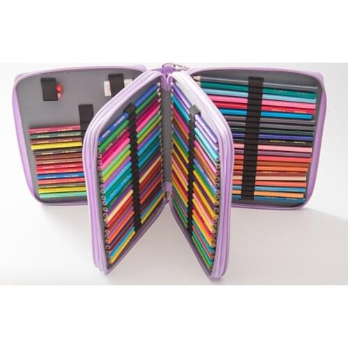 124 holes Pencil Case stationery Large Capacity School office Gift pouch Art Markers pens box Painting Folding box set with belt