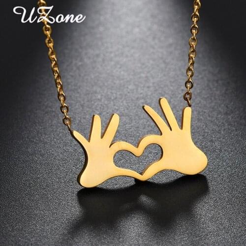 Double Hand Love Heart Pendant Necklaces Stainless Steel Love Gesture Necklace for Women Gifts Best friends