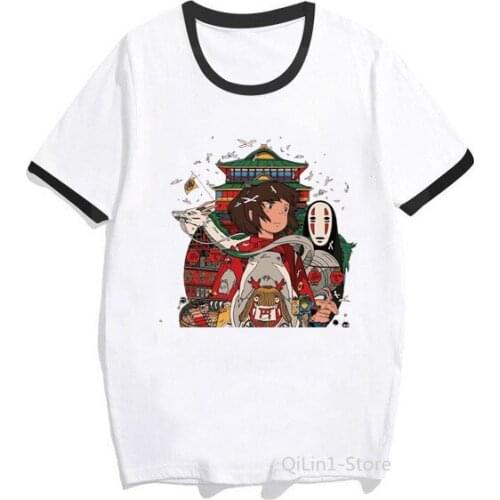 Spirited Away Totoro Tshirt Women Miyazaki Hayao Vintage T Shirt Femme Summer Top Female Funny Harajuku Anime Cartoon T-Shirt