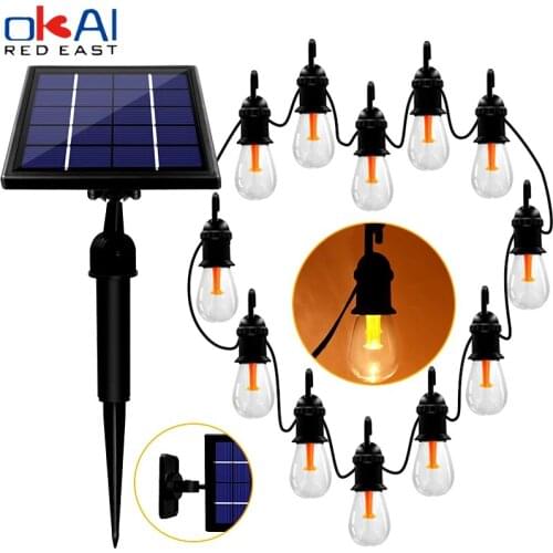 Edison Solar Power 12 Bulb String Light Warm White 48FT Hanging Solar Lights Lamp for Yard Cafe Chritmas Tree Outdoor Decor