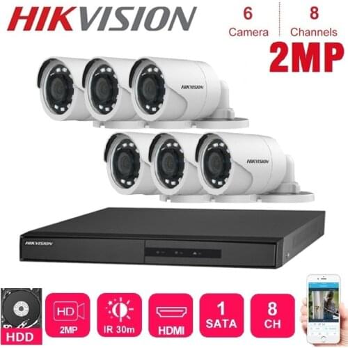 Hikvision English 6Pcs Outdoor 2MP 4 In 1 Hd Night Vision Camera With 8 Channels Dvr Surveillance Cctv Security System Kits