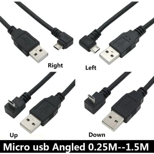 USB 2.0 Male to micro USB B Type 90 Degree Up & Down & Left & Right Angled Male Data Cable 0.25m/0.5m/1m/1.5m