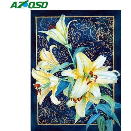 AZQSD Diamond Embroidery Lily Mosaic Picture Of Rhinestones Full Drill Diamond Painting Flower Cross Stitch Handmade Home Decor
