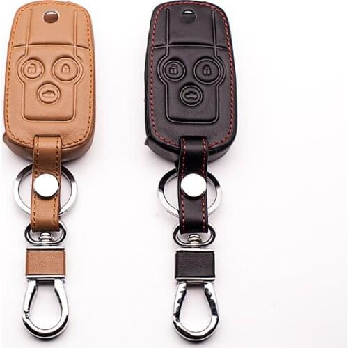 Genuine Leather Belt Keys for Honda CRV 3 Buttons remote control Flip Car Key Chain Wallet Bag Car Keychain Car Accessories