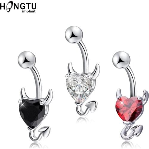 1pc Devil Heart Belly Button Rings Zircon Navel Piercing Surgical Stainless Steel Belly Ring for Women Body Jewelry 14G Fashion