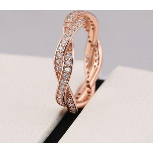 S925 Ring for Women Twist Of Fate Ring Rose & Clear CZ Party Gift Lady Jewelry